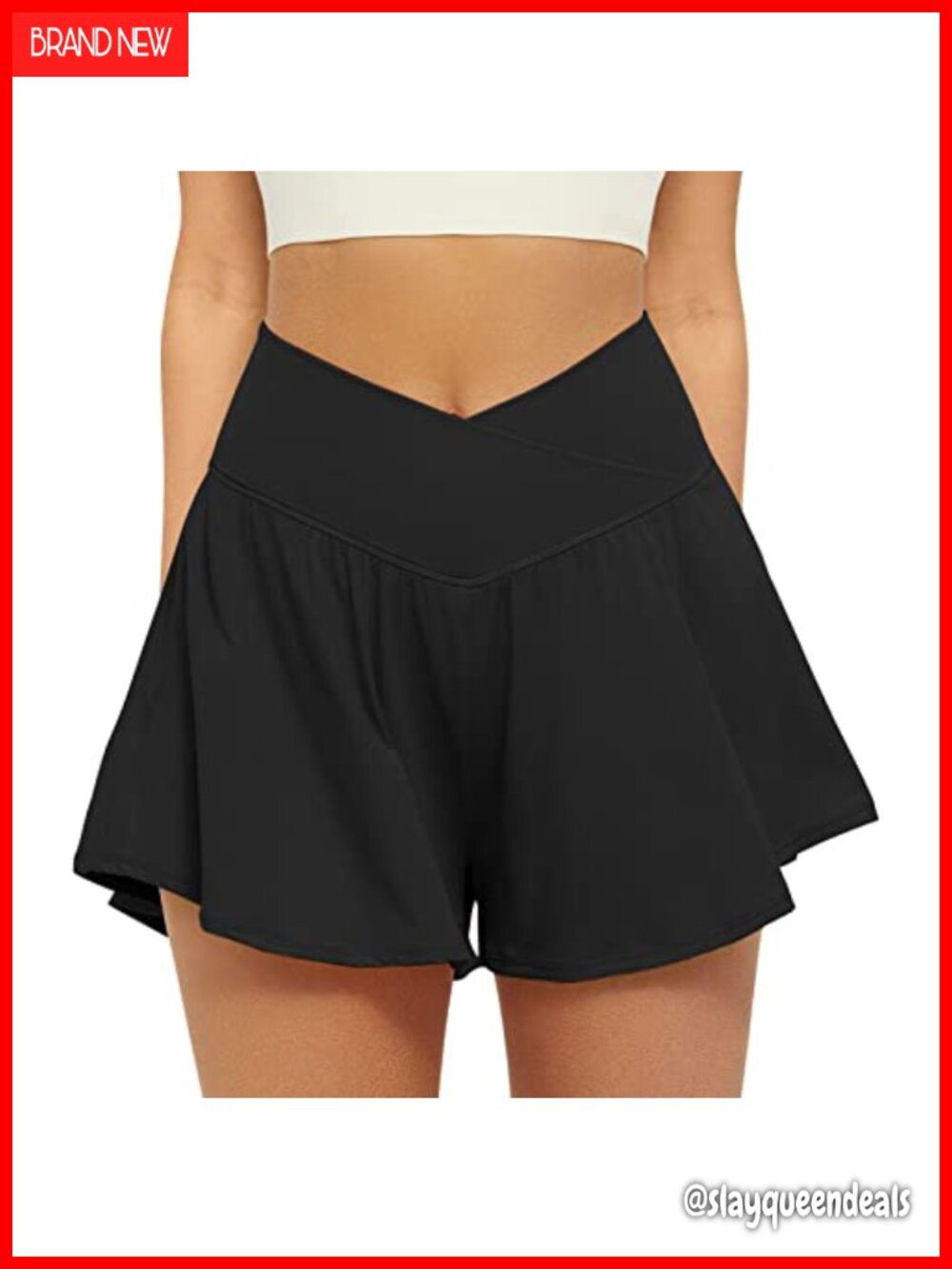 Crossover High Waist Athletic Shorts 2 in 1 Flowy Running Skort with Pocket
